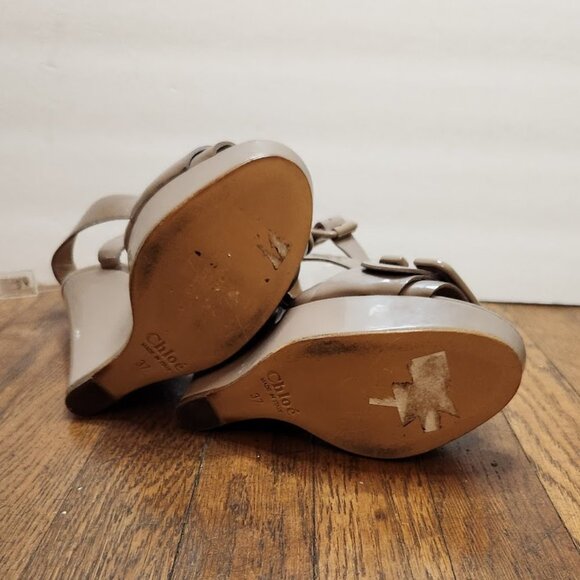 CHLOE Platform Dark Mauve Wedges with Large Buckle - Picture 12 of 12